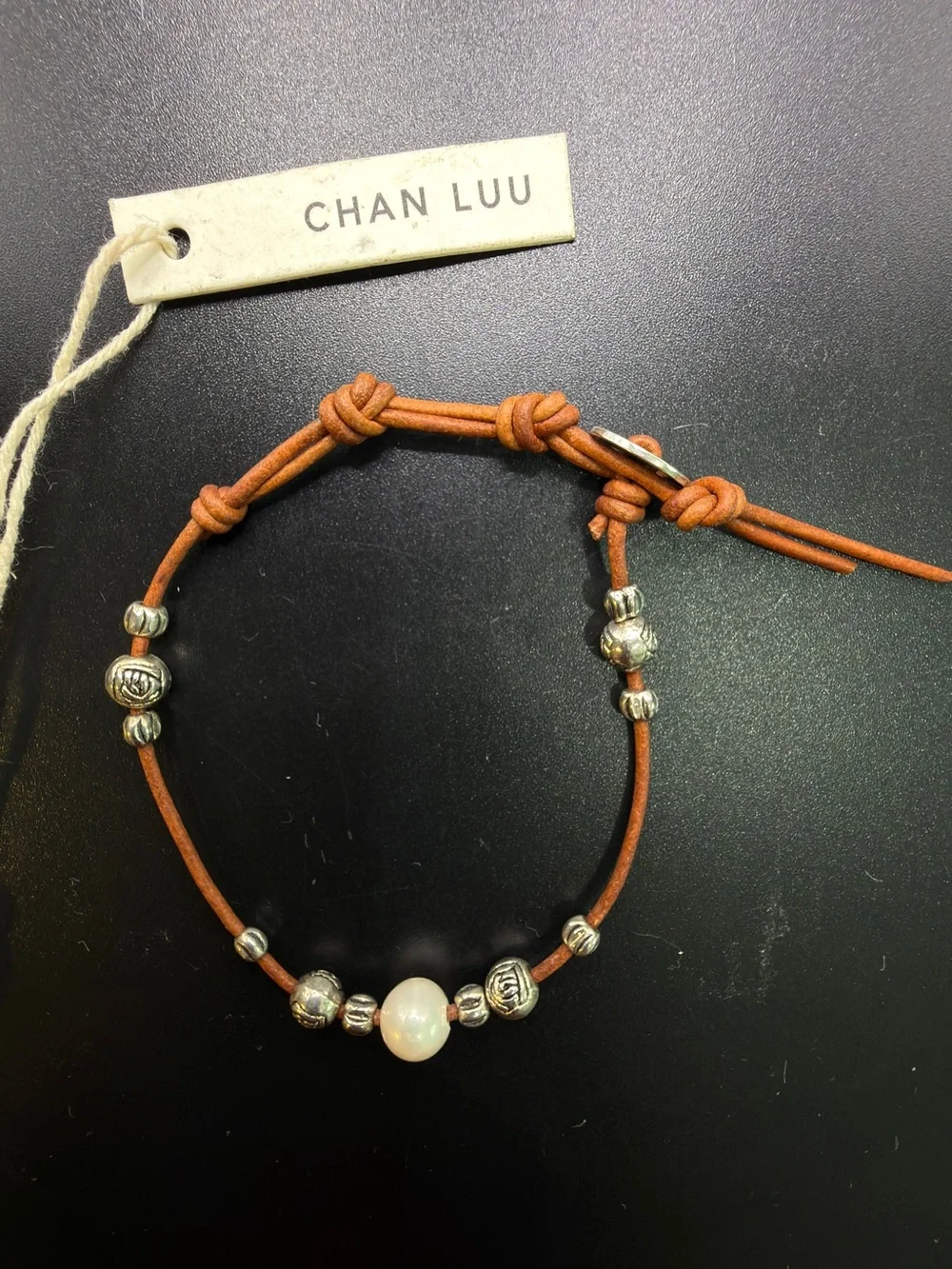 CHAN LUU STRATA LEATHER PEARL 925 STERLING SILVER BOHO BRACELET